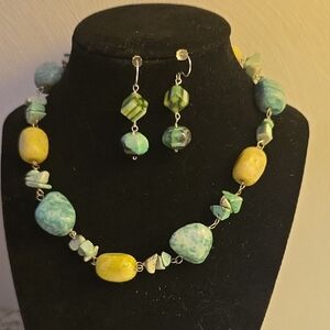 Boho Natural Stone Necklace & Earring Set – Earthy Statement Jewelry